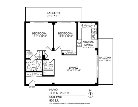 Floor plan for 2 beds, 2 baths, 920 sqft
